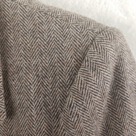 Herringbone Tweed Blazer Saville Jacket Classic Women's 8 Brown wool - Picture 5 of 11